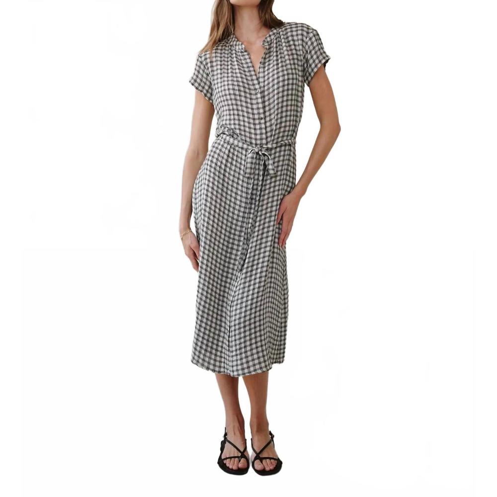 NEW BELLA DAHL cap sleeve maxi shirt dress in ivory check